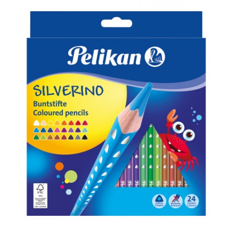 Kredki drewniane trójkątne Pelikan Silverino 24 kolory